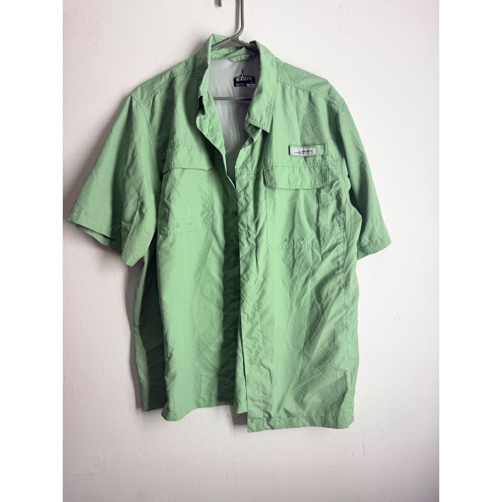 Habit Mens Fishing Shirt Large Green Short Sleeve Vented UPF Solar Factor PFG